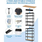 Scaffalature metalliche per garage, Scaffali regolabili per garage, Scaffalature a 5 ripiani, Scaffali multiuso per magazzino, dispensa, cantina