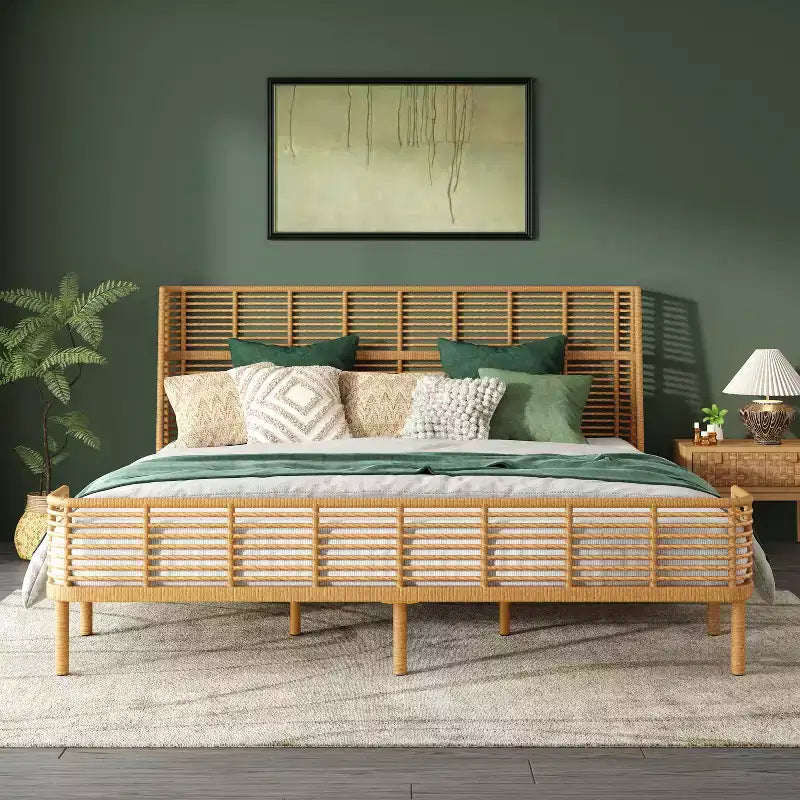 Christopher Knight Home Shadow Coastal Grid PE Wicker Bed with Wingback Headboard