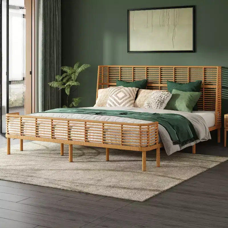Letto Shadow Coastal Grid in Vimini PE con Testiera ad Ala