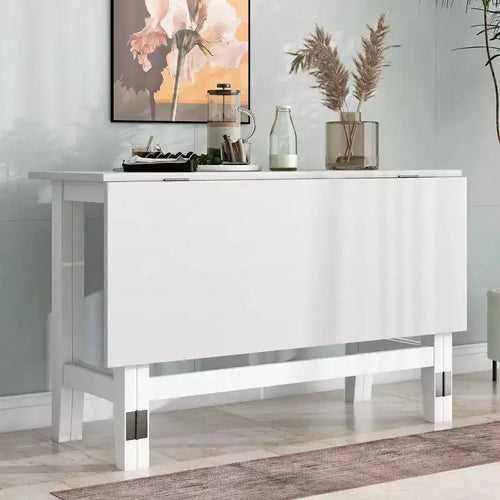 JVNOXK 36-inch Farmhouse-Style Wooden Extendable Dining Table with Folding Leaf, Ideal for Small Spaces, Solid Rubberwood Legs, White