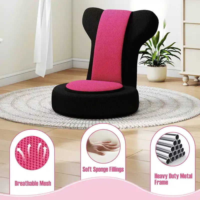 Poltrona Divano Pigro con Poggiatesta e Schienale Regolabili, Seduta Imbottita in Spugna, Struttura in Metallo Nero + Grigio / Nero + Rosa