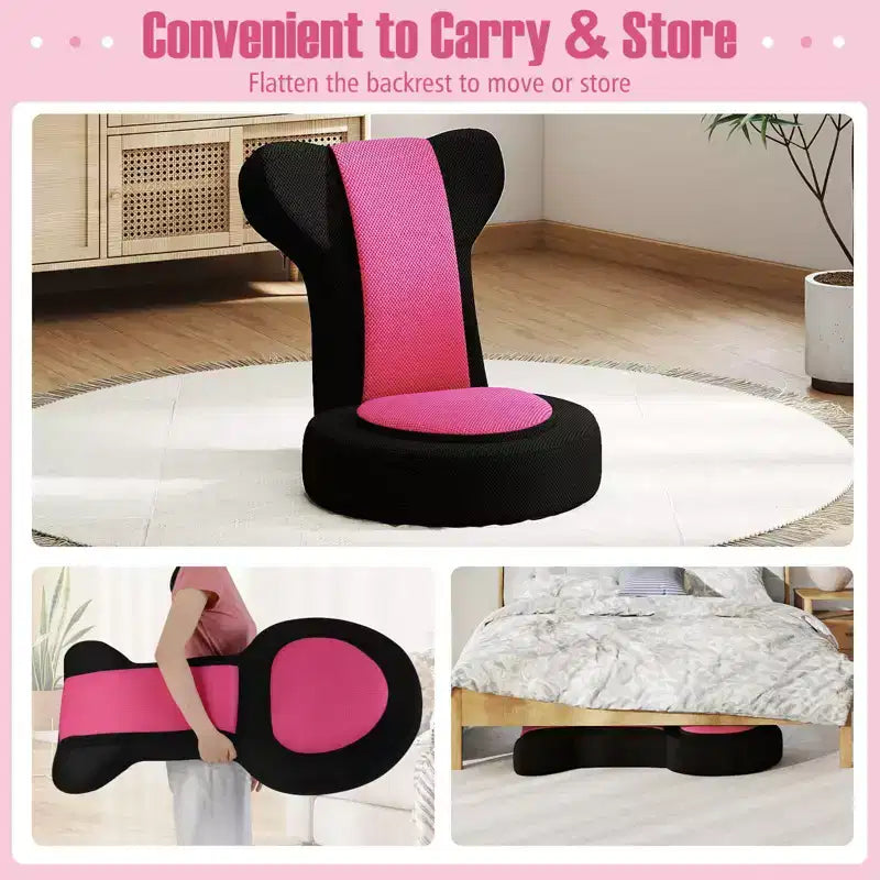 Poltrona Divano Pigro con Poggiatesta e Schienale Regolabili, Seduta Imbottita in Spugna, Struttura in Metallo Nero + Grigio / Nero + Rosa