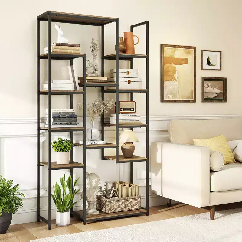 Libreria Alta 180 cm con 12 Ripiani Aperti, Kit Antiribaltamento, per Soggiorno Ufficio
