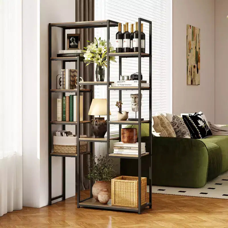 Libreria Alta 180 cm con 12 Ripiani Aperti, Kit Antiribaltamento, per Soggiorno Ufficio