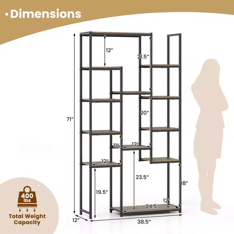 Libreria Alta 180 cm con 12 Ripiani Aperti, Kit Antiribaltamento, per Soggiorno Ufficio