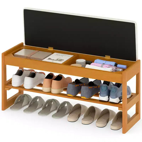 Costway 40'' 2-Tier Shoe Rack Bench w/Flip-Top Storage Slatted Shelf for Hallway Bedroom