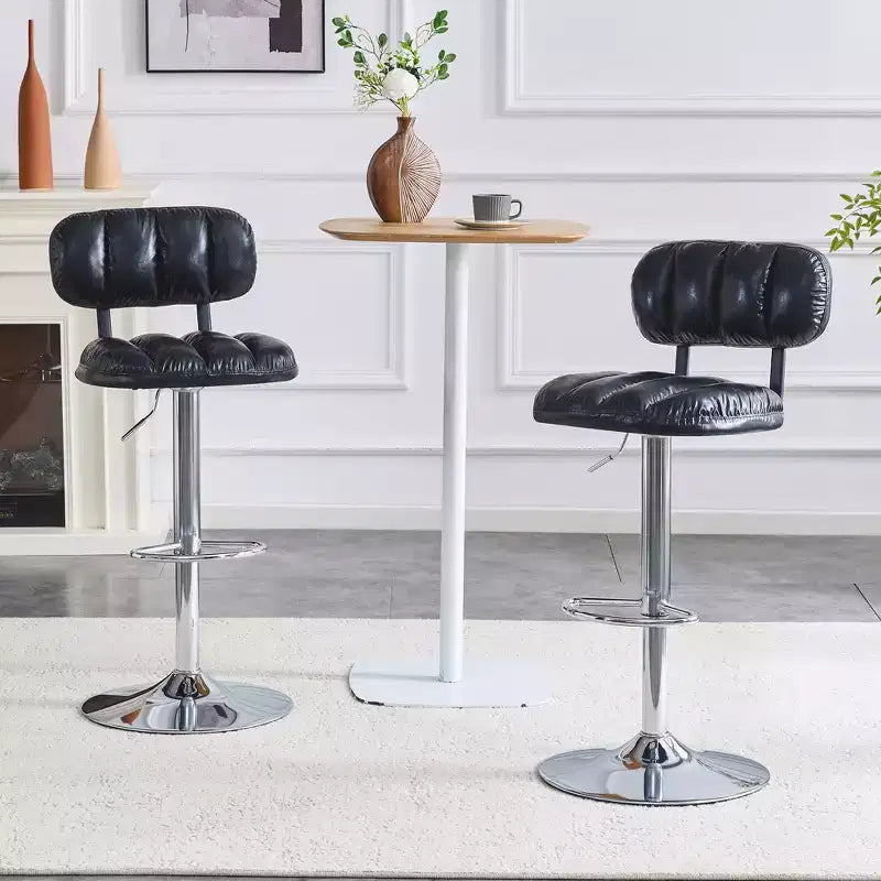 Set of 2 Adjustable Height Bar Stools with PU Leather Upholstery and Chrome Base, with Footrest for Kitchen Island