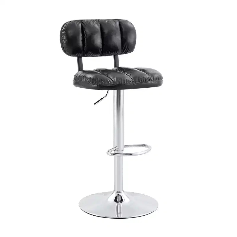 Set di 2 sgabelli da bar regolabili in altezza con rivestimento in pelle PU e base cromata, con poggiapiedi per isola cucina