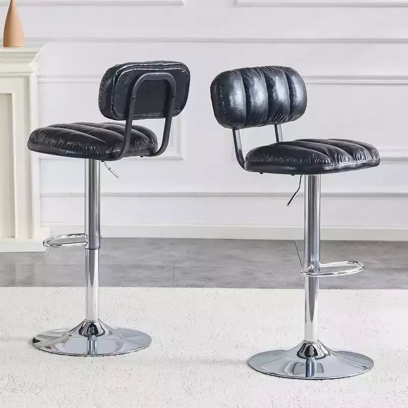 Set di 2 sgabelli da bar regolabili in altezza con rivestimento in pelle PU e base cromata, con poggiapiedi per isola cucina