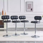 Set di 2 sgabelli da bar regolabili in altezza con rivestimento in pelle PU e base cromata, con poggiapiedi per isola cucina