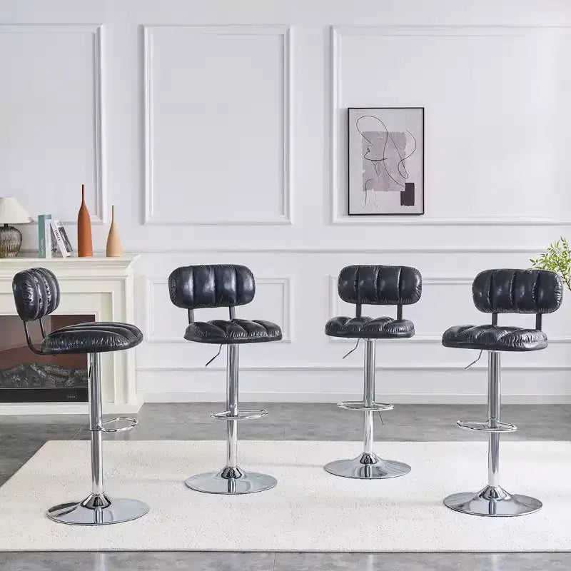Set di 2 sgabelli da bar regolabili in altezza con rivestimento in pelle PU e base cromata, con poggiapiedi per isola cucina
