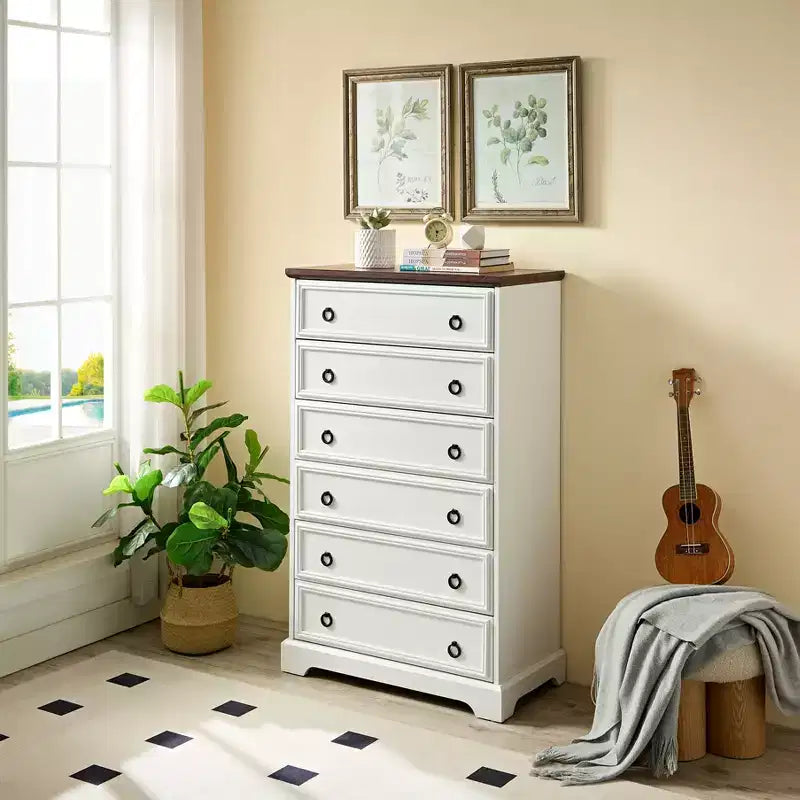 Comò moderno a 6 cassetti, cassettiera alta con maniglia facile da tirare, per camera da letto o corridoio