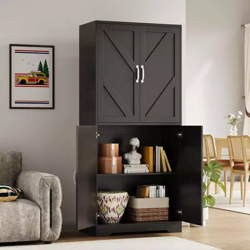 Dispensa da cucina a colonna con 4 ante e 2 ripiani regolabili, mobile credenza autoportante per sala da pranzo e soggiorno, 69"