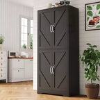 69 Farmhouse Kitchen Pantry Storage Cabinet | Freestanding Cupboard with 4 Doors & 2 Adjustable Shelves for Dining & Living Room