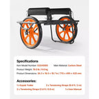 Carrello per kayak, capacità di carico 150 kg, carrello per canoa con ruote in gomma piena da 15 pollici e cavalletto, si monta e smonta in pochi secondi, nero+arancione