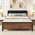 Dyonery Queen Bed Frame with 4 Storage Drawers, Metal Platform Bed with PU Leather Upholstered Headboard, No Box Spring Needed, Noise Free