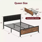Struttura letto matrimoniale con 4 cassetti contenitore, letto a piattaforma in metallo con testiera imbottita in pelle PU, non è necessario il box spring, senza rumore