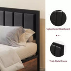 Struttura letto matrimoniale con 4 cassetti contenitore, letto a piattaforma in metallo con testiera imbottita in pelle PU, non è necessario il box spring, senza rumore