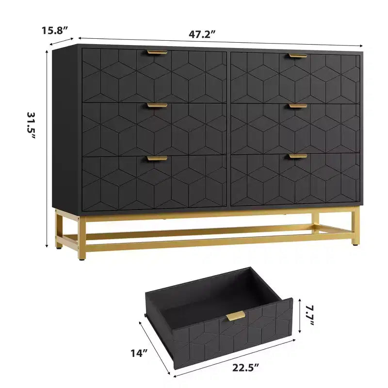 Cassettiera per Camera da Letto, Cassettiera Larga a 6 Cassetti in Legno con Gambe in Metallo, Organizzatore Moderno