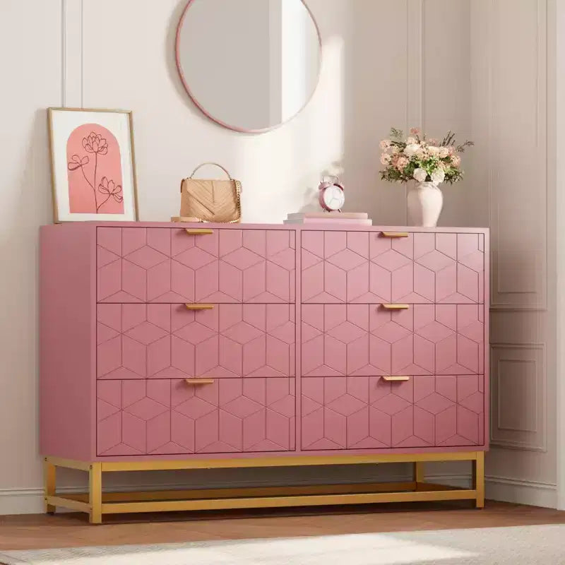 Cassettiera per Camera da Letto, Cassettiera Larga a 6 Cassetti in Legno con Gambe in Metallo, Organizzatore Moderno