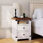 Comodino rustico da fattoria, comodino grande moderno con 2 cassetti e ripiano aperto, per camera da letto piccola, bianco